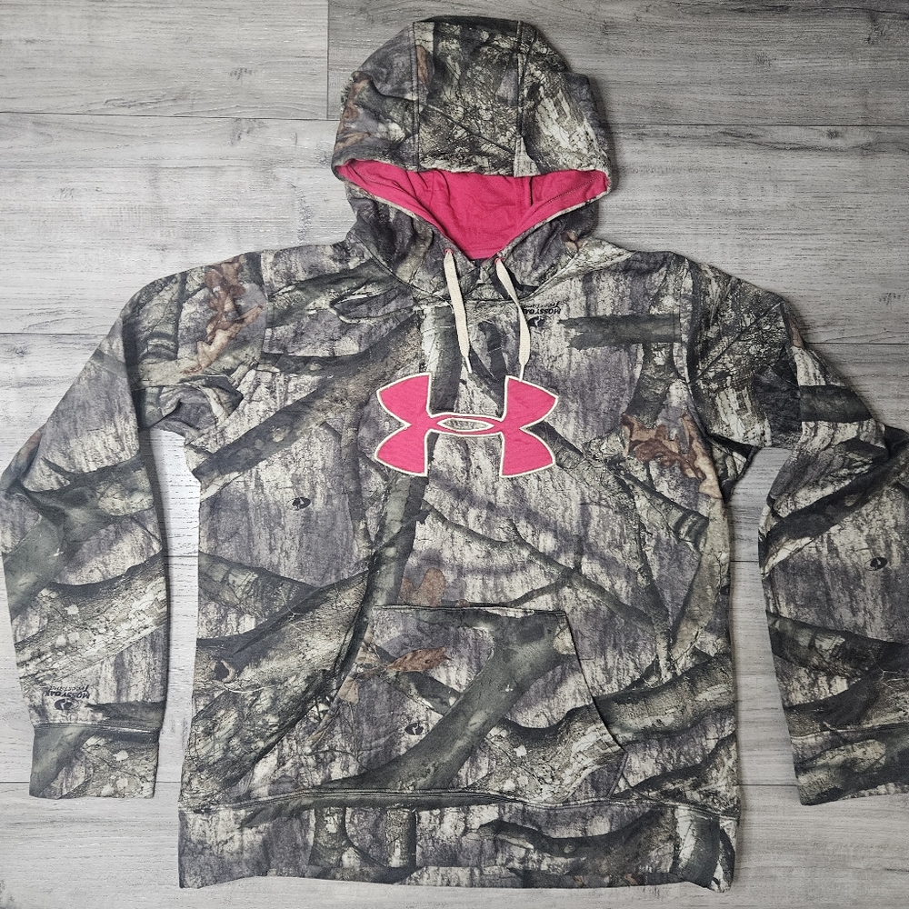 Under Armour womens XL Camo hunting Hoodie  Pink Logo